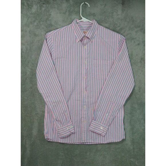 Brooks Brothers Shirt Men Medium Pink Striped Button Down Long Sleeve Red Fleece - Picture 1 of 8